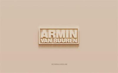 Armin van Buuren-logo, ruskea kipsi-tausta, Armin van Buuren 3D-logo, muusikot, Armin van Buuren -tunnus, 3d-taide, Armin van Buuren