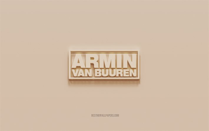 Logo Armin van Buuren, fond de pl&#226;tre marron, logo 3D Armin van Buuren, musiciens, embl&#232;me Armin van Buuren, art 3d, Armin van Buuren