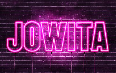 Jowita, 4k, wallpapers with names, female names, Jowita name, purple neon lights, Happy Birthday Jowita, popular polish female names, picture with Jowita name