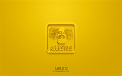 Asbest 3d-ikon, gul bakgrund, 3d-symboler, asbest, varningsikoner, 3d-ikoner, asbestskylt, varnings 3d-ikoner, gula varningsskyltar