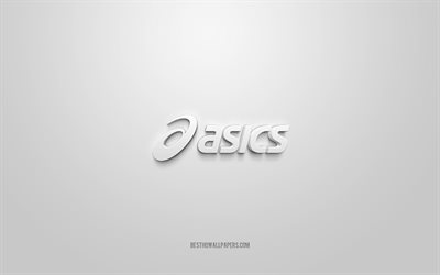 Logo Asics, sfondo bianco, logo Asics 3d, arte 3d, Asics, logo dei marchi, logo Asics, logo Asics 3d bianco