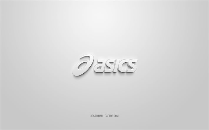 Logo Asics, fond blanc, logo 3d Asics, art 3d, Asics, logo de marques, logo Asics, logo Asics 3d blanc