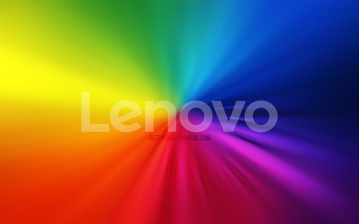 Lenovo-logo, 4k, py&#246;rre, sateenkaaritaustat, luova, taideteos, tuotemerkit, Lenovo