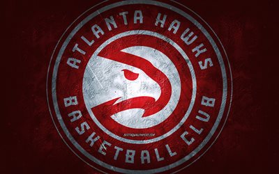 Atlanta Hawks, &#233;quipe am&#233;ricaine de basket-ball, fond de pierre rouge, logo Atlanta Hawks, art grunge, NBA, basket-ball, USA, embl&#232;me des Atlanta Hawks