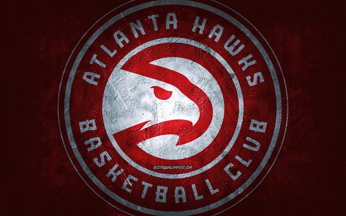 Atlanta Hawks, time de basquete americano, fundo de pedra vermelha, logotipo do Atlanta Hawks, arte grunge, NBA, basquete, EUA, emblema do Atlanta Hawks