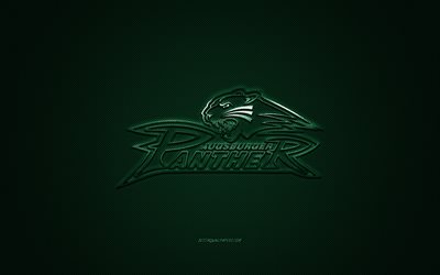 Augsburger Panther, club di hockey tedesco, Deutsche Eishockey Liga, logo verde, DEL, sfondo verde in fibra di carbonio, hockey su ghiaccio, Augsburger, Germania, logo Augsburger Panther