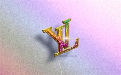 4K, Louis Vuitton logosu, renkli ger&#231;ek&#231;i balonlar, moda markaları, renkli arka planlar, Louis Vuitton 3D logosu, yaratıcı, Louis Vuitton
