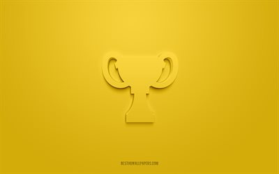 award cup 3d-symbol, gelber hintergrund, 3d-symbole, award cup, sport-symbole, award cup-zeichen, sport 3d-symbole
