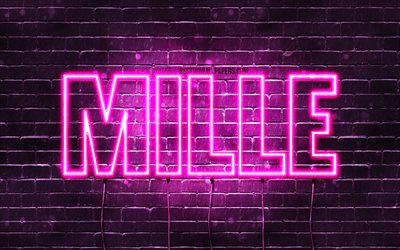Mille, 4k, isimli duvar kağıtları, kadın isimleri, Mille adı, mor neon ışıklar, Mutlu Yıllar Mille, pop&#252;ler Danimarka kadın isimleri, Mille isimli resim