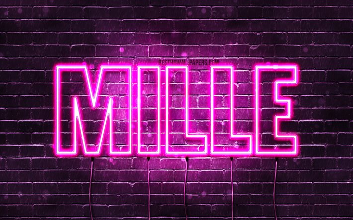 Mille, 4k, wallpapers with names, female names, Mille name, purple neon lights, Happy Birthday Mille, popular danish female names, picture with Mille name