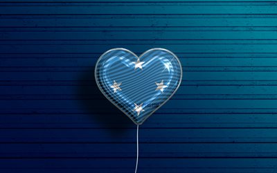 I Love Micronesia, 4k, realistic balloons, blue wooden background, Oceanian countries, Micronesian flag heart, favorite countries, flag of Micronesia, balloon with flag, Micronesian flag, Oceania, Love Micronesia