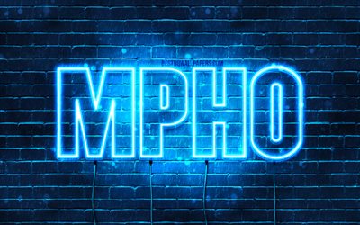 Mpho, 4k, wallpapers with names, Mpho name, blue neon lights, Happy Birthday Mpho, popular south african male names, picture with Mpho name