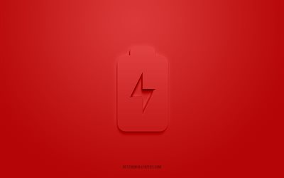 Ic&#244;ne 3d de batterie faible, fond rouge, symboles 3d, batterie faible, ic&#244;nes de technologie, ic&#244;nes 3d, signe de batterie faible, ic&#244;nes 3d de technologie