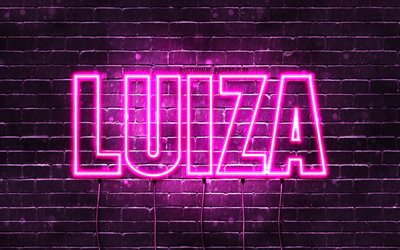 Luiza, 4k, fonds d&#39;&#233;cran avec noms, noms f&#233;minins, nom Luiza, n&#233;ons violets, joyeux anniversaire Luiza, noms f&#233;minins polonais populaires, photo avec nom Luiza