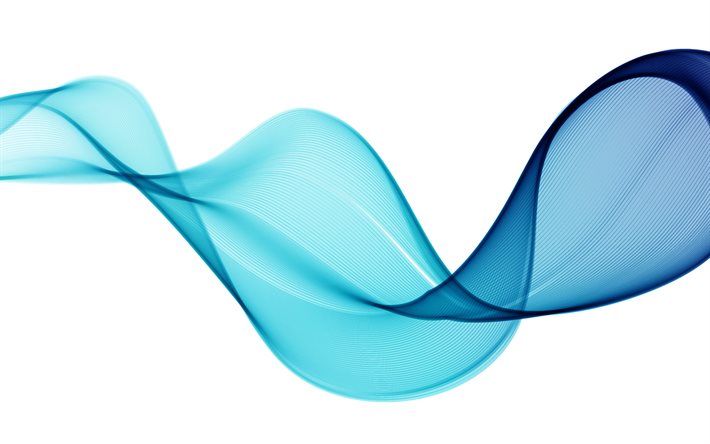 Fundo de abstra&#231;&#227;o azul, 4k, onda azul de fuma&#231;a, fundo de ondas, fundo de ondas abstratas, onda azul em um fundo branco