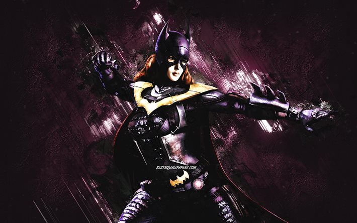 batgirl, superheld, lila steinhintergrund, kreative kunst, batgirl-charakter, batman