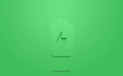 Full battery charge 3d icon, green background, 3d symbols, Battery, Electrical icons, 3d icons, Full battery charge sign, Electrical 3d icons