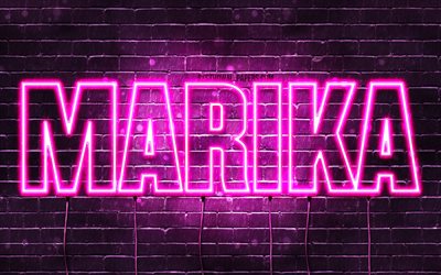 Marika, 4k, fonds d&#39;&#233;cran avec noms, noms f&#233;minins, nom Marika, n&#233;ons violets, joyeux anniversaire Marika, pr&#233;noms f&#233;minins polonais populaires, photo avec le nom Marika