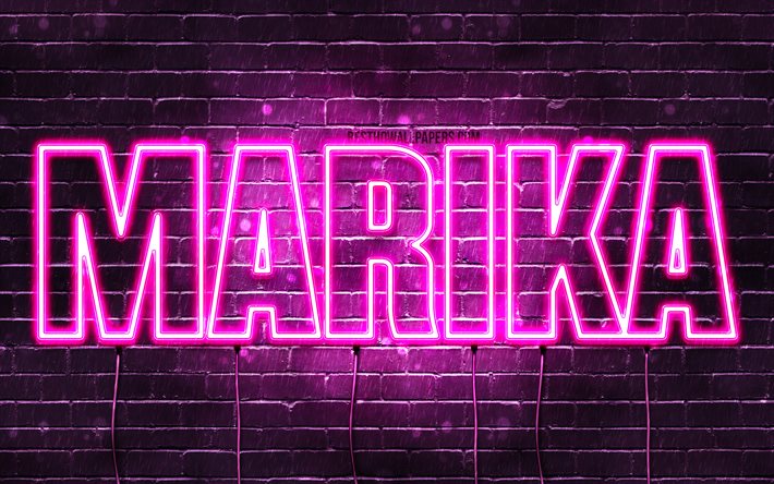 Marika, 4k, wallpapers with names, female names, Marika name, purple neon lights, Happy Birthday Marika, popular polish female names, picture with Marika name