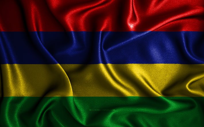 mauritius flagge, 4k, seidenwellenflaggen, afrikanische l&#228;nder, nationale symbole, flagge von mauritius, stoffflaggen, 3d-kunst, mauritius, afrika, mauritius 3d-flagge