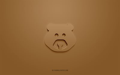 Bear 3d icon, brown background, 3d symbols, Bear, Animals icons, 3d icons, Bear sign, Animals 3d icons