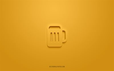 Beer 3d icon, yellow background, 3d symbols, Beer, Drinks icons, 3d icons, Beer sign, Drinks 3d icons