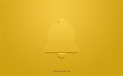 Bell 3d icon, yellow background, 3d symbols, Bell, Information icons, 3d icons, Bell sign, Information 3d icons