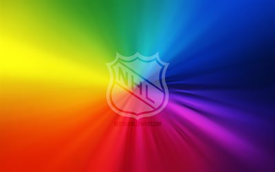 Logo NHL, 4k, vortice, National Hockey League, sfondi arcobaleno, creativo, grafica, NHL