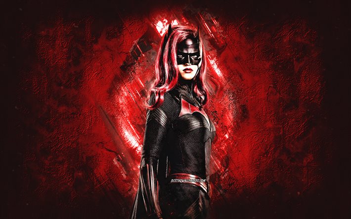 Batwoman, Superhero, portrait, fond de pierre rouge, personnage de Batwoman, Ruby Rose