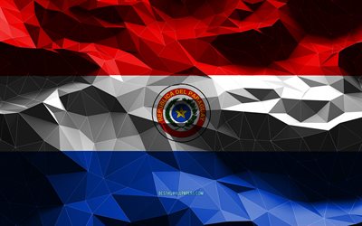 4k, Paraguayan flag, low poly art, North American countries, national symbols, Flag of Paraguay, 3D flags, Paraguay flag, Paraguay, North America, Paraguay 3D flag