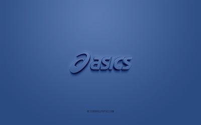 Asics logo, blue background, Asics 3d logo, 3d art, Asics, brands logo, blue 3d Asics logo