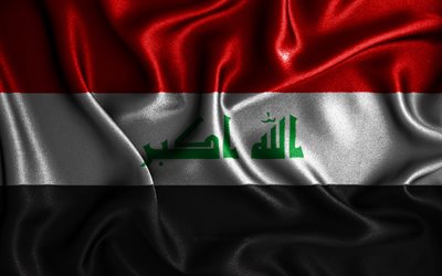 Iraqi flag, 4k, silk wavy flags, Asian countries, national symbols, Flag of Iraq, fabric flags, Iraq flag, 3D art, Iraq, Asia, Iraq 3D flag
