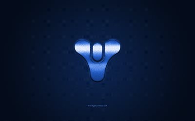 Destiny, popular game, Destiny blue logo, blue carbon fiber background, Destiny logo, Destiny emblem