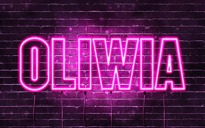 オリウィア, 4k, 名前の壁紙, 女性の名前, オリウィア名, 紫色のネオン, お誕生日おめでとうオリウィア, 人気のあるポーランドの女性の名前, オリウィアの名前の写真
