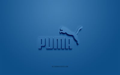 Logo Puma, sfondo blu, logo Puma 3d, arte 3d, Puma, logo dei marchi, logo Puma, logo Puma 3d blu