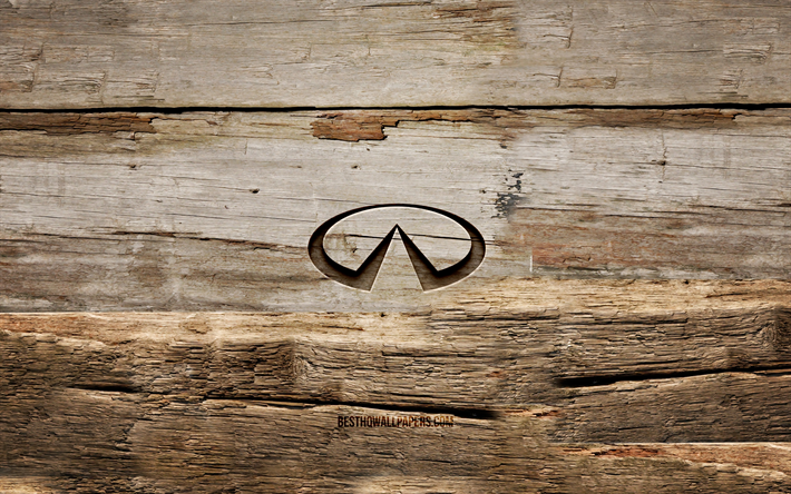Infiniti wooden logo, 4K, wooden backgrounds, cars brands, Infiniti logo, creative, wood carving, Infiniti
