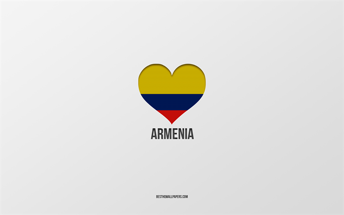 ich liebe armenien, kolumbianische st&#228;dte, tag von armenien, grauer hintergrund, armenien, kolumbien, kolumbianisches flaggenherz, lieblingsst&#228;dte, liebe armenien
