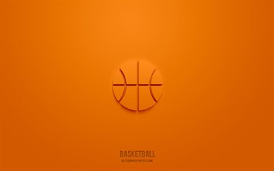 basketball 3d icon, orange background, 3d symbols, basketball, sport icons, 3d icons, basketball sign, sport 3d icons