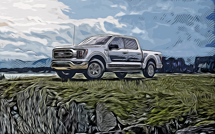 Ford F-150, 4K, vector art, 2022 cars, offroad, creative, abstract cars, Ford F-150 drawing, cars drawings, tuning, Ford