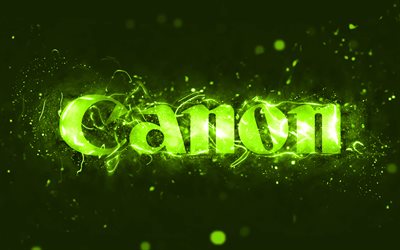 Canon citron vert logo, 4k, citron vert n&#233;ons, cr&#233;atif, citron vert abstrait, logo Canon, marques, Canon