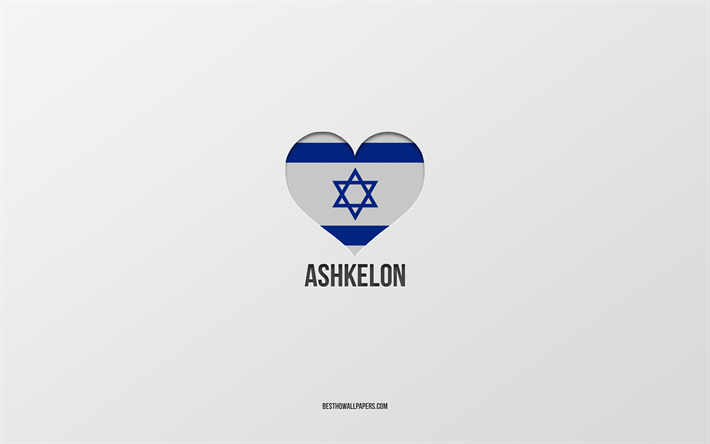 Jag &#228;lskar Ashkelon, Israeliska st&#228;der, Ashkelons dag, gr&#229; bakgrund, Ashkelon, Israel, israelisk flagghj&#228;rta, favoritst&#228;der, Love Ashkelon