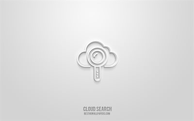 Icône Cloud Search 3d, fond blanc, symboles 3d, blé, icônes de réseaux, icônes 3d, signe Cloud Search, icônes 3d de réseaux
