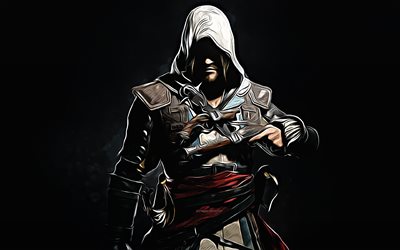 Assassins Creed, 4k, arte vettoriale, disegno di Assassins Creed, arte creativa, arte di Assassins Creed, disegno vettoriale, personaggi astratti
