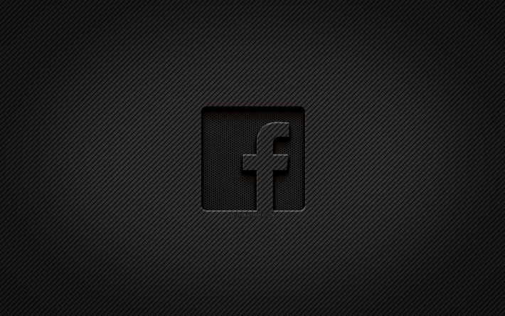 Facebook karbon logosu, 4k, grunge sanat, karbon arka plan, yaratıcı, Facebook siyah logosu, sosyal ağ, Facebook logosu, Facebook