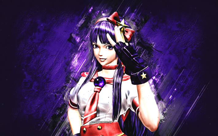 Athena Asamiya, The King of Fighters XI, portrait, anime characters, purple stone background, The King of Fighters characters, Psycho Soldier, The King of Fighters