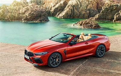 BMW M8 Competition Cabrio, 4k, red cabriolet, 2022 cars, F92, HDR, luxury cars, 2022 BMW M8, german cars, BMW
