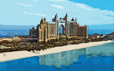 Atlantis, The Palm, Dubai, BAE, 4k, vekt&#246;r sanatı, Atlantis &#231;izimi, yaratıcı sanat, Atlantis The Palm sanatı, vekt&#246;r &#231;izim, soyut Dubai, Dubai şehir manzarası