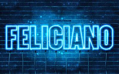 Feliciano, 4k, pap&#233;is de parede com nomes, Feliciano nome, luzes de neon azuis, Feliciano Anivers&#225;rio, Feliz Anivers&#225;rio Feliciano, nomes masculinos italianos populares, foto com nome Feliciano