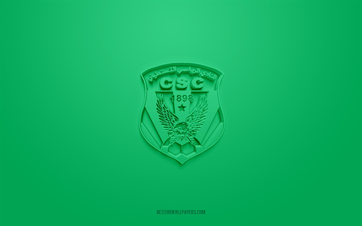 CS Constantine, creative 3D logo, green background, Algerian football club, Ligue Professionnelle 1, Constantine, Algeria, 3d art, football, CS Constantine 3d logo
