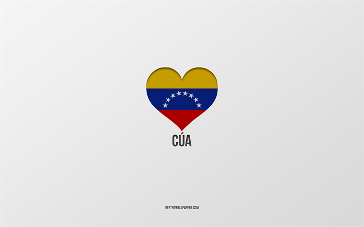 I Love Cua, Colombian cities, Day of Cua, gray background, Cua, Colombia, Colombian flag heart, favorite cities, Love Cua
